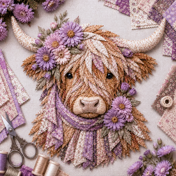 đ„ LAST DAY · 49% OFF Highland Cow 3D Fabric Art DIY Kit Pre-cut piecesâglue or stitch your own cozy birth-flower dĂ©cor.