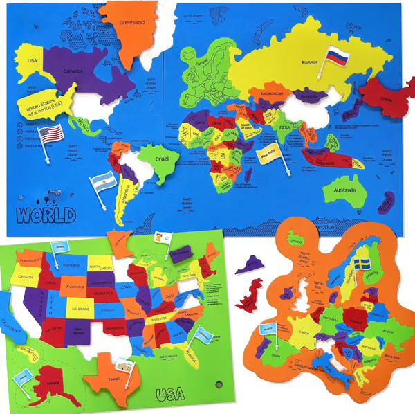 🔥Last Day 49% OFF - 🌍 World Map & USA Map Puzzle Set