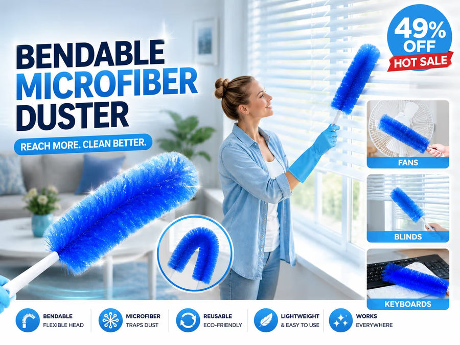 🧹 Bendable Microfiber Duster – Reusable All-Around Dust Remover