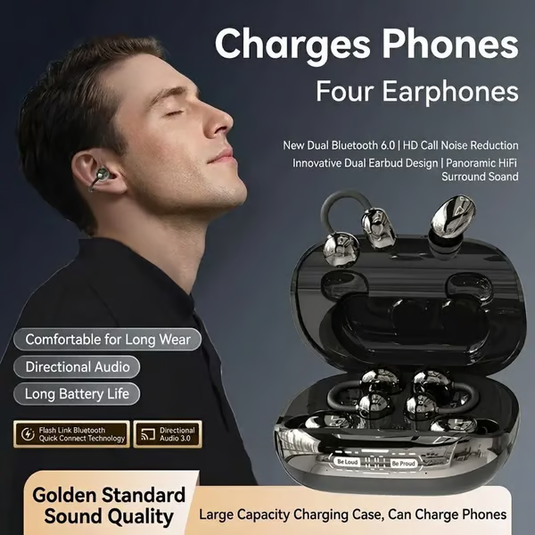 🔥 LAST DAY: 51% OFF 🎧 3-in-1 Wireless Earbuds with Power Bank Charging Case | 4 Clip-On & Sleep Earbuds, Noise Cancelling & IPX5 Water Resistant