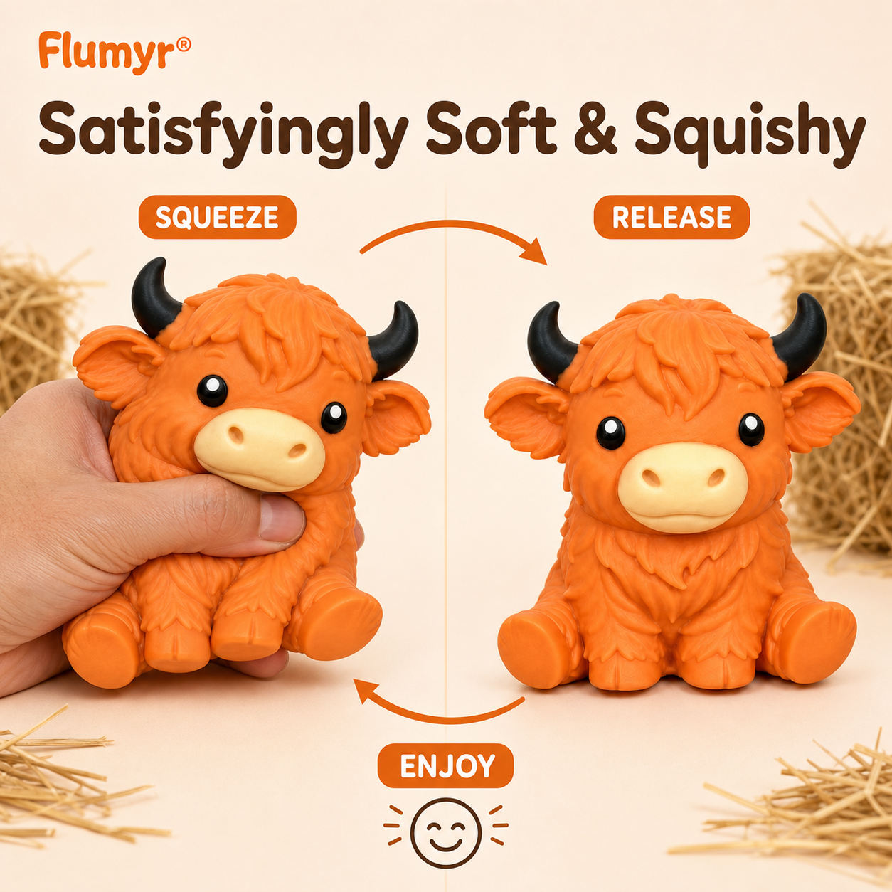 🔥Last Day 49% OFF -  🐮 Flumyr® Highland Cow Squishy – Squeeze, Relax & Smile! 🧡