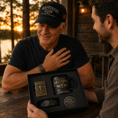 🔥 Today Only: FREE Collector Coin🔥 | 💀 Old Fuckers Club 2026 Ultimate Skull Gift Set — Cap + Bracelet + Vintage Lighter + Mug（5PS）