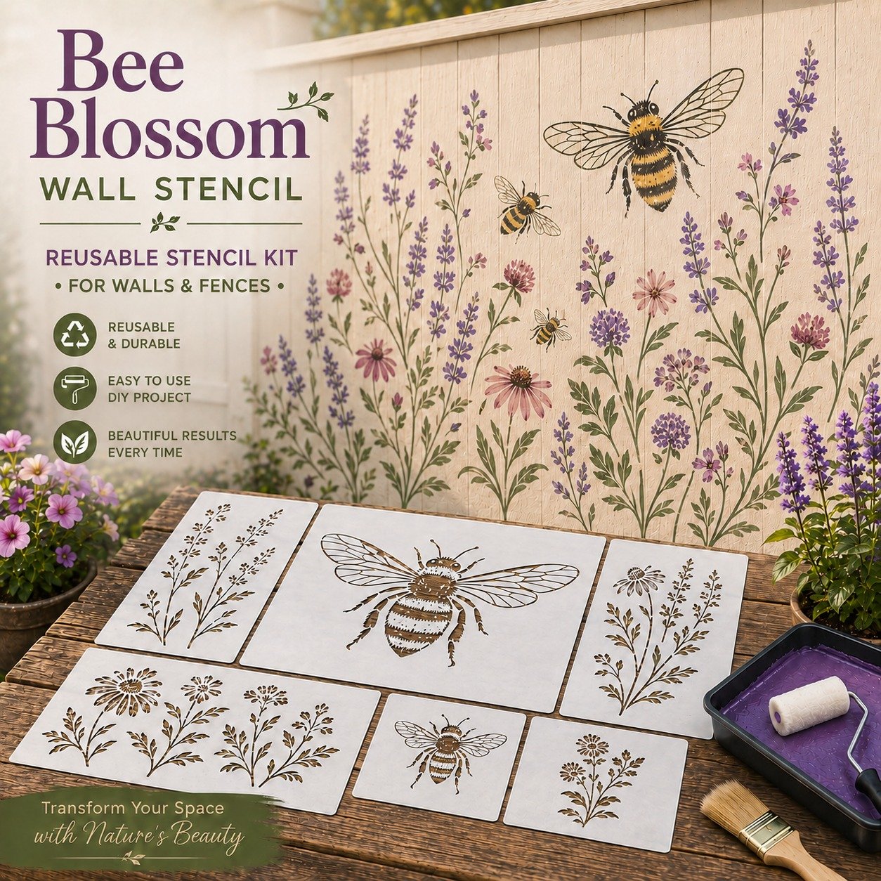 🔥Last Day 49% OFF - 🌿Garden Bloom Wall Stencil Kit | DIY Garden Painting Templates for Every Space