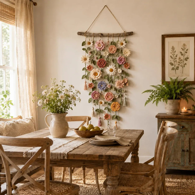 🔥 Last Day 49% OFF –Boho Crochet Flower WallHanging Decor