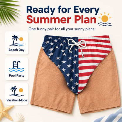 US Funny Patriotic Men’s Swim Trunks – Freedom & Chill Summer Beach Shorts 🏖️😎