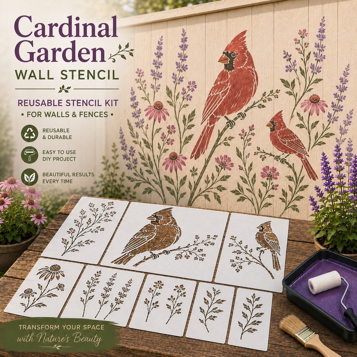 🔥Last Day 49% OFF - 🌿Garden Bloom Wall Stencil Kit | DIY Garden Painting Templates for Every Space