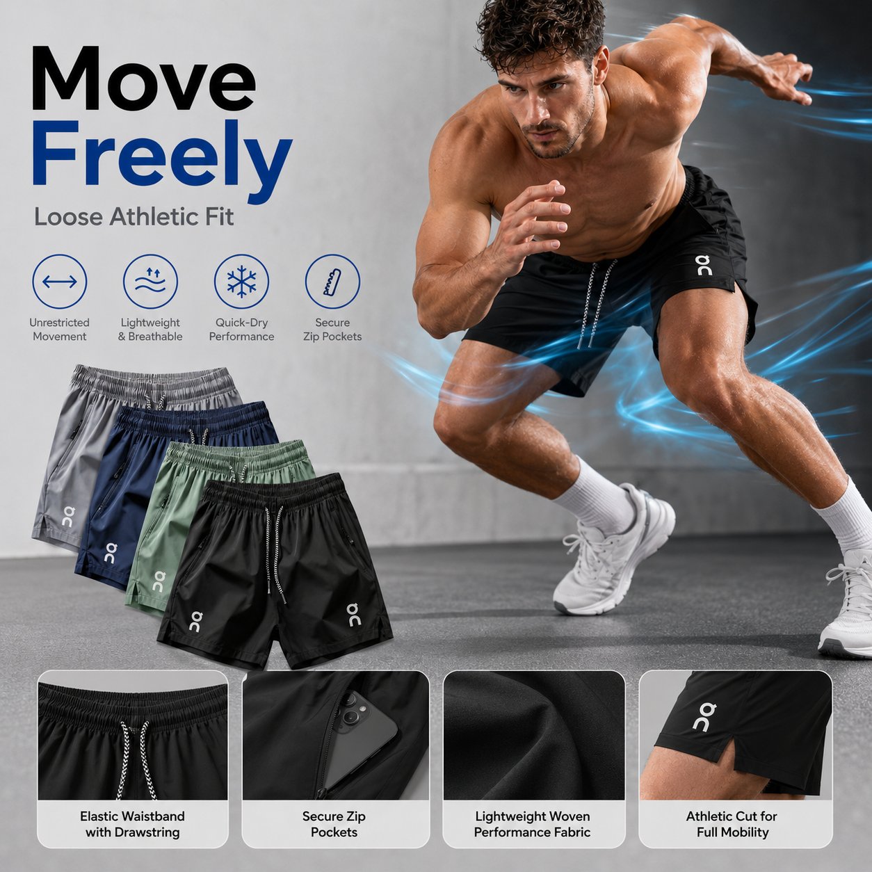 🔥 Last Day 49% OFF –❄️ Ice Silk Quick-Dry Athletic Gym Shorts 4-Piece Pack – Unrestricted Breathable Comfort