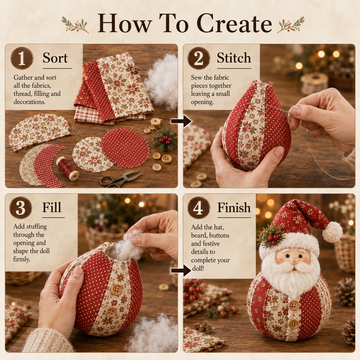 🔥Last Day 49% OFF - 🎄🎅Patchwork Fabric Doll DIY Kit | ✨Create a Cozy Handmade Character for Every Season!