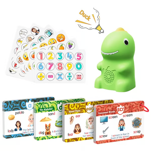 🦖 Dinosaur Talking Flash Cards – Montessori Phonics & Sight Words Educational Learning Set (148 Cards, 5 Categories)