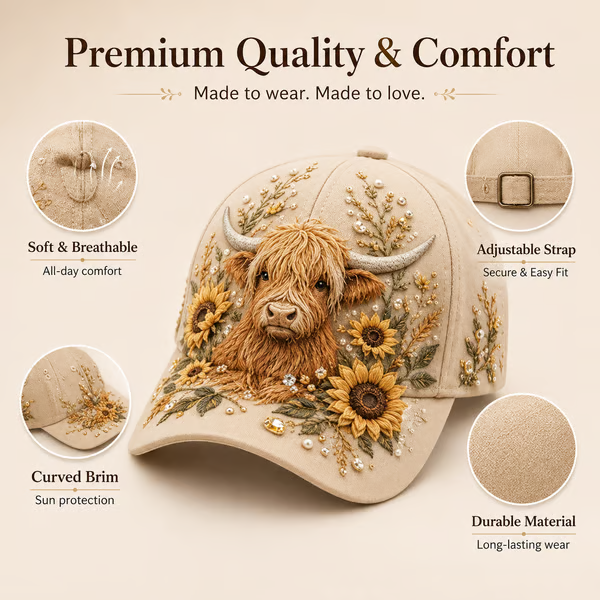 🔥 Last Day 49% OFF – 🧢 3D Highland Cow Embroidery Cap - 🐾 Dachshund