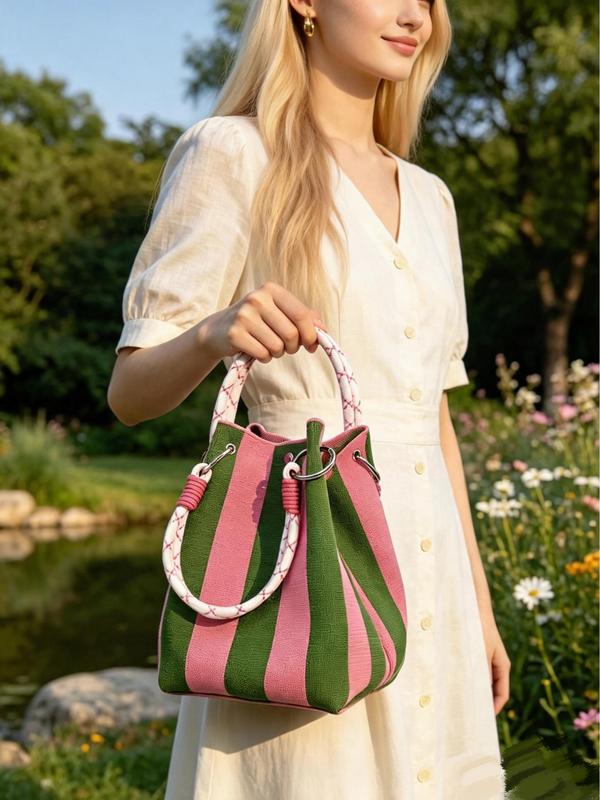👜Boho Woven Polyester Bucket Bag