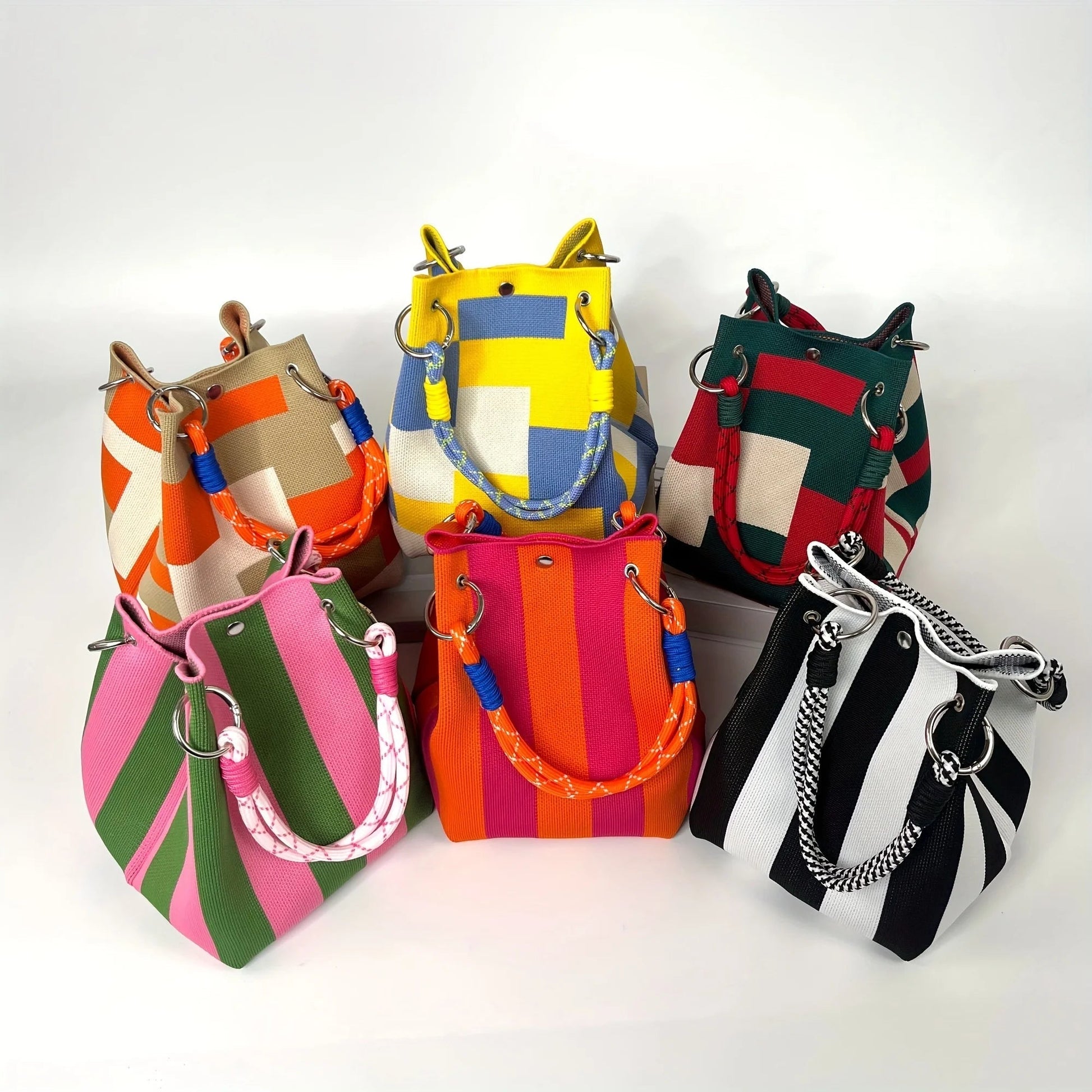 👜Boho Woven Polyester Bucket Bag