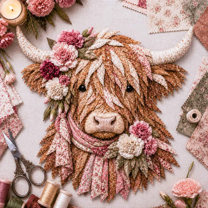 🔥 LAST DAY · 49% OFF Highland Cow 3D Fabric Art DIY Kit Pre-cut pieces—glue or stitch your own cozy birth-flower décor.