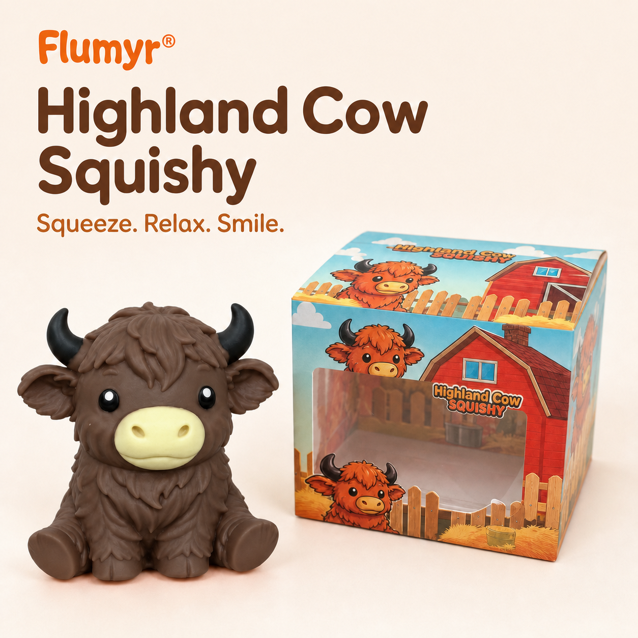 🔥Last Day 49% OFF -  🐮 Flumyr® Highland Cow Squishy – Squeeze, Relax & Smile! 🧡