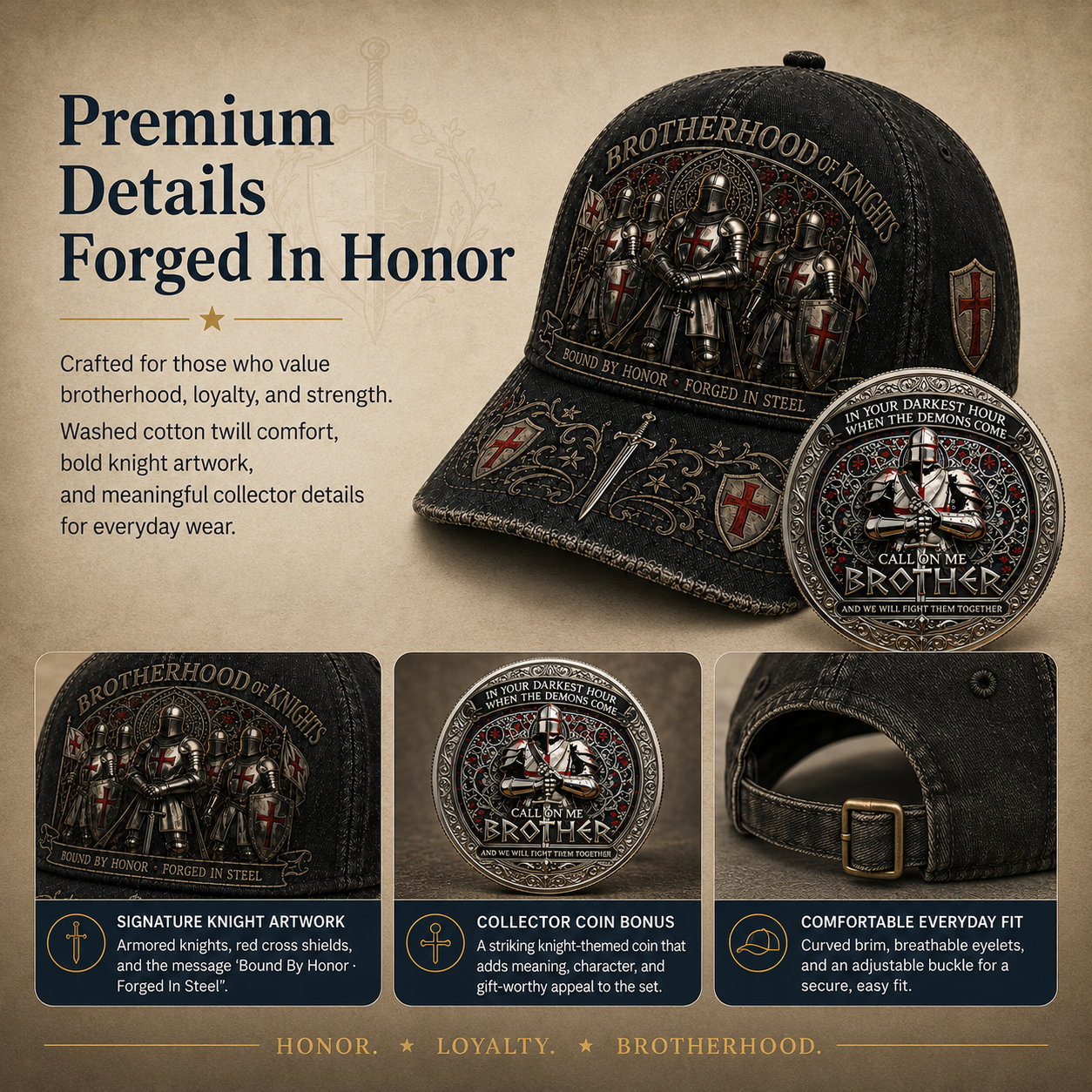 ⚔️ Brotherhood Of Knights Honor Cap 🎁 Free Honor Coin With Every Cap Purchase