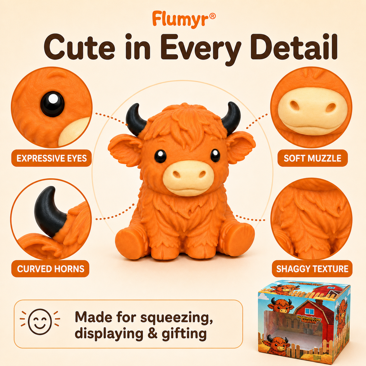 🔥Last Day 49% OFF -  🐮 Flumyr® Highland Cow Squishy – Squeeze, Relax & Smile! 🧡