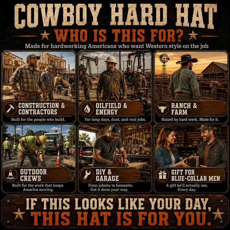Western Cowboy Hard Hat, Vented Wide Brim Safety Helmet for Construction & Ranch Workers