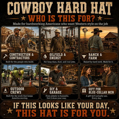Western Cowboy Hard Hat, Vented Wide Brim Safety Helmet for Construction & Ranch Workers