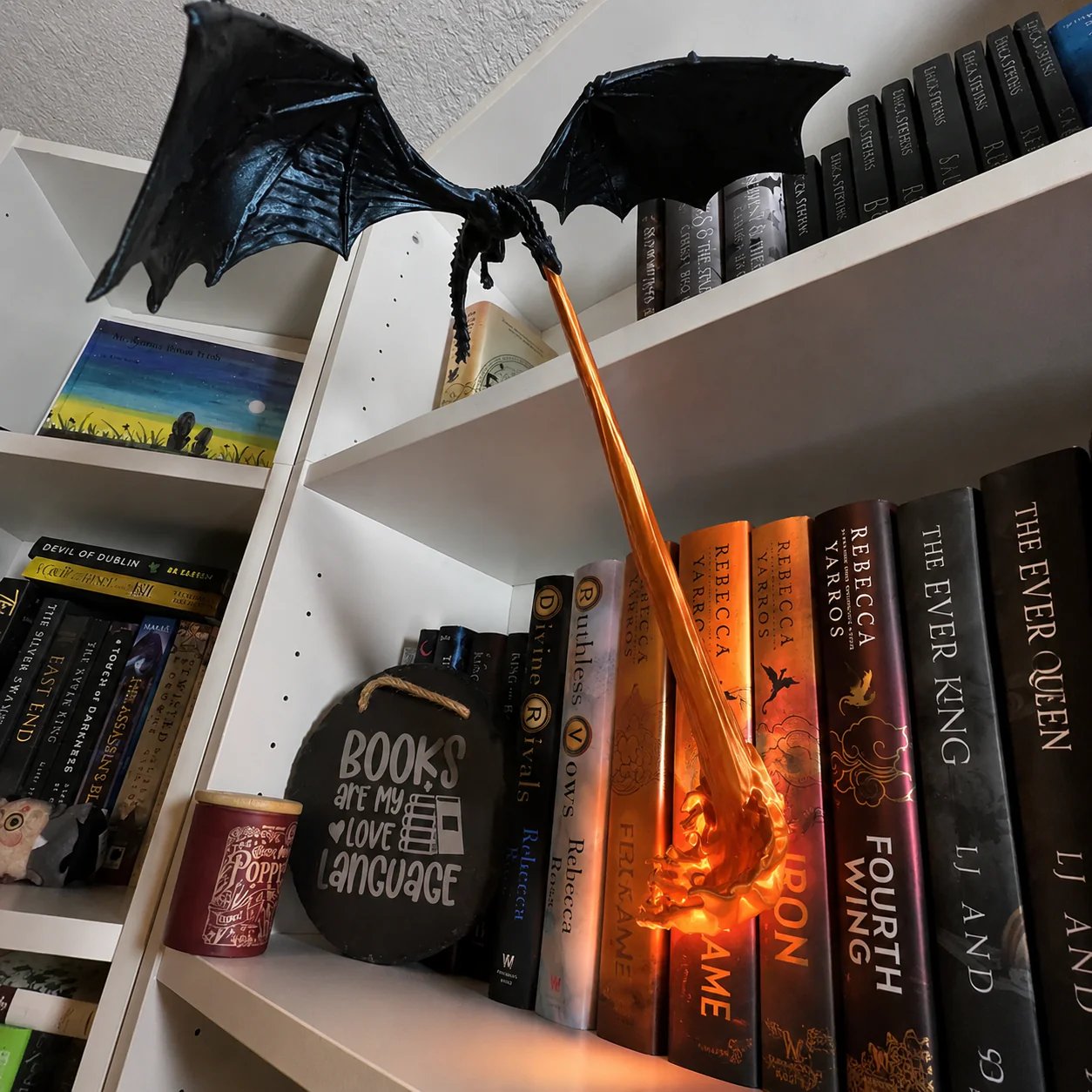 🐉 Fire-Breathing Dragon Bookshelf Decor Lamp + LED Flame Light Kit