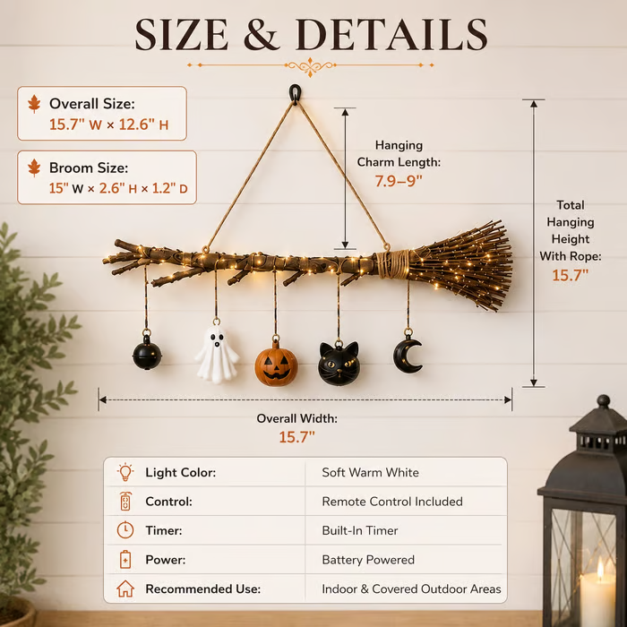 🔥Last Day 49% OFF -Lighted Fall Broom Wall Hanging🍂
