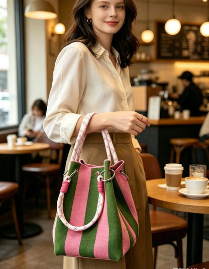 👜Boho Woven Polyester Bucket Bag