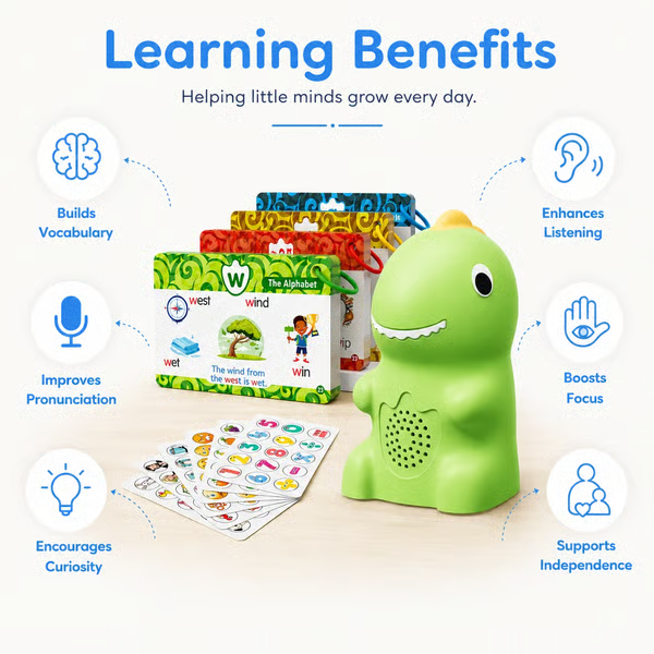 🦖 Dinosaur Talking Flash Cards – Montessori Phonics & Sight Words Educational Learning Set (148 Cards, 5 Categories)