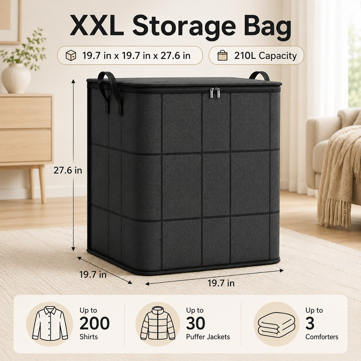 🏠 Spacious Moving Storage Bin | Large Zippered Fabric Organizer Bag for Quilts, Bedding, Sweaters & Closet Storage ✨