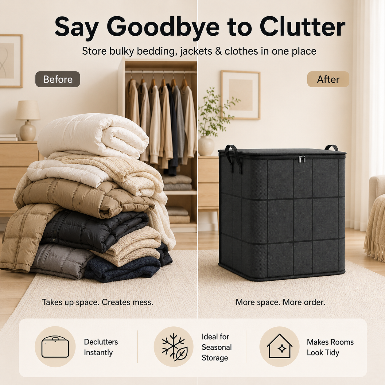 🏠 Spacious Moving Storage Bin | Large Zippered Fabric Organizer Bag for Quilts, Bedding, Sweaters & Closet Storage ✨