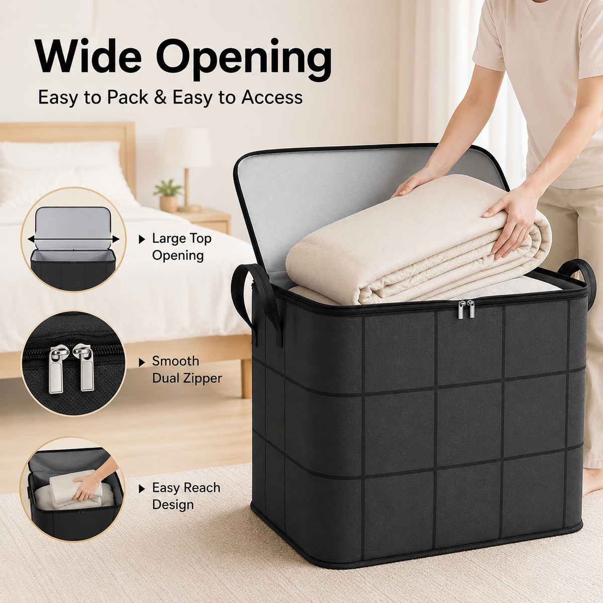 🏠 Spacious Moving Storage Bin | Large Zippered Fabric Organizer Bag for Quilts, Bedding, Sweaters & Closet Storage ✨