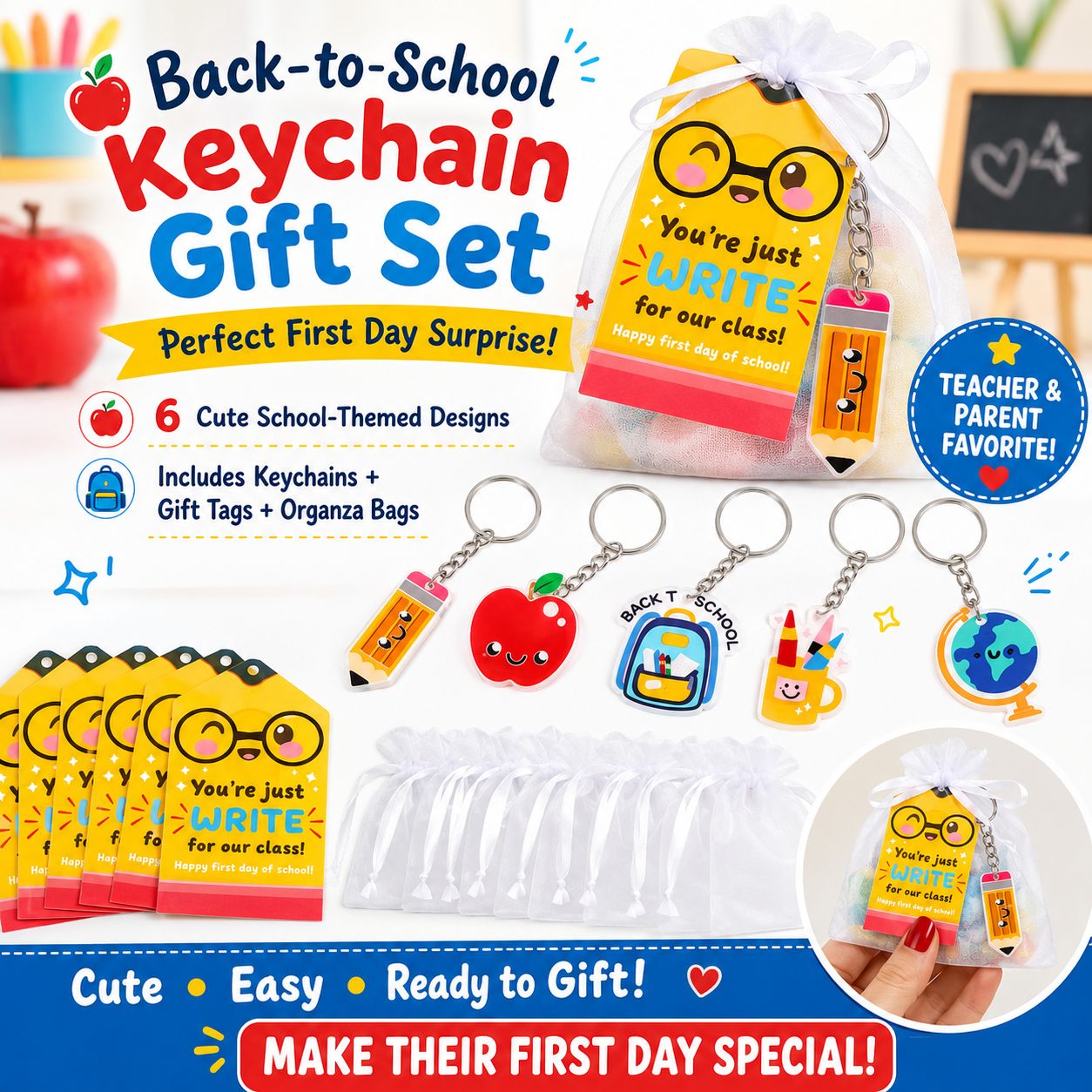 🔥Last Day 49% OFF - 🍎Back to School Keychain Gift Bags Sets🎁