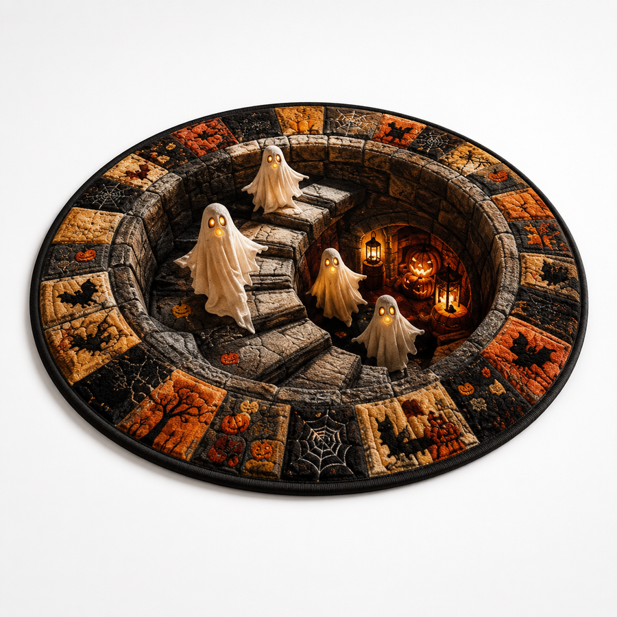 🔥 3D Haunted Staircase Round Rug – Spooky Halloween Optical Illusion 👻