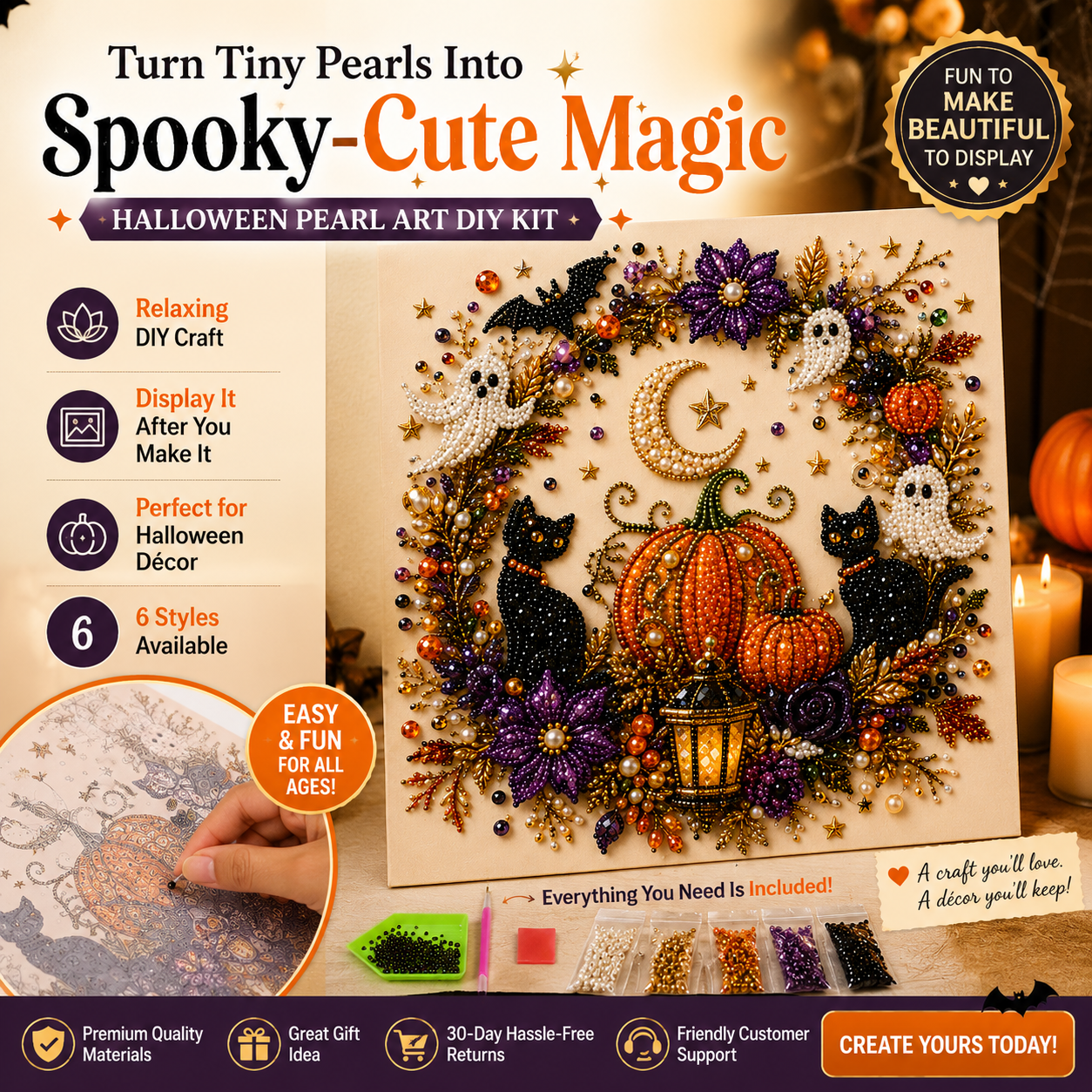 💥 Last Day 49% OFF – 👻✨ Halloween Pearl Art DIY Kit – Turn Tiny Pearls into Spooky-Cute Magic