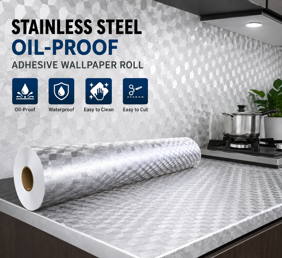 Stainless Steel Kitchen Oil-Proof Adhesive Wallpaper Roll