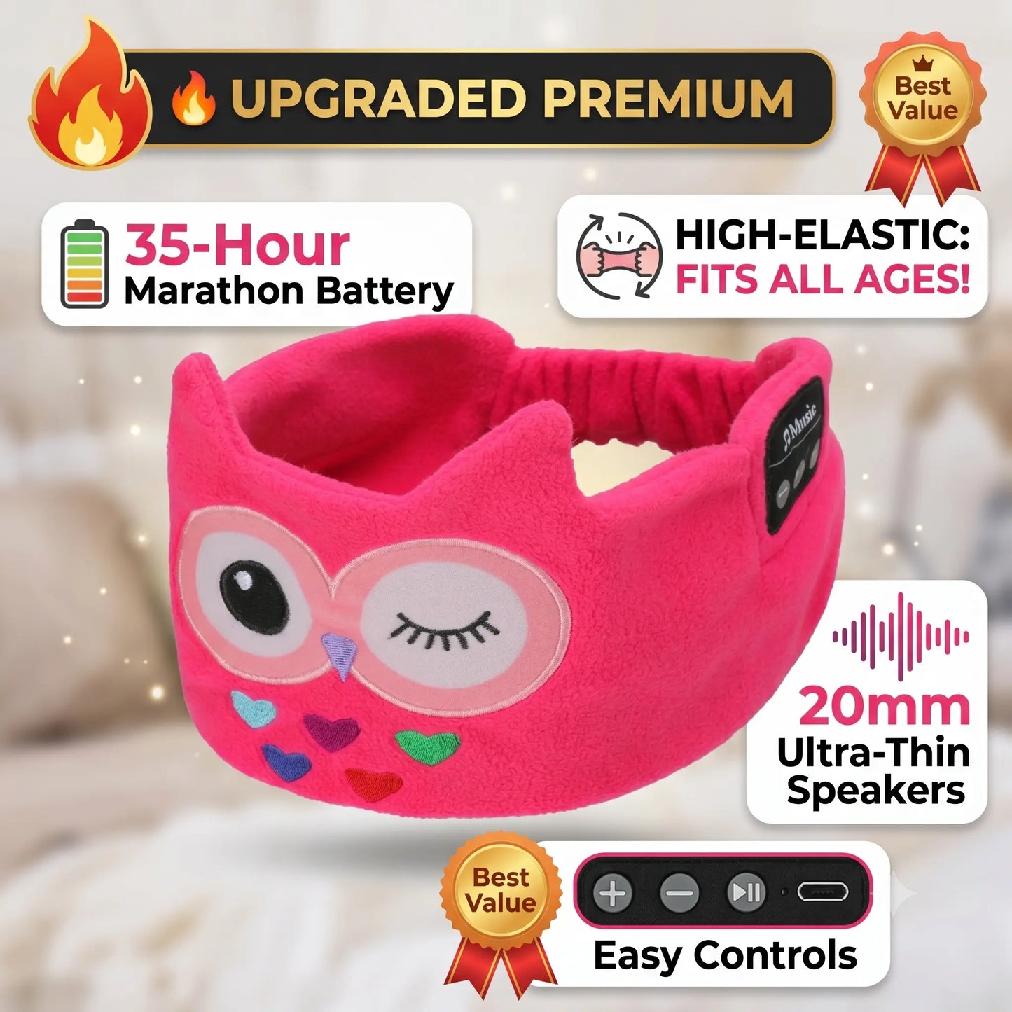🎵 Kids Bluetooth Sports Headband 🧸 Ultra-Thin Speaker Sweatband Sleep Mask, 8–35H Playtime Washable Travel Music Gear