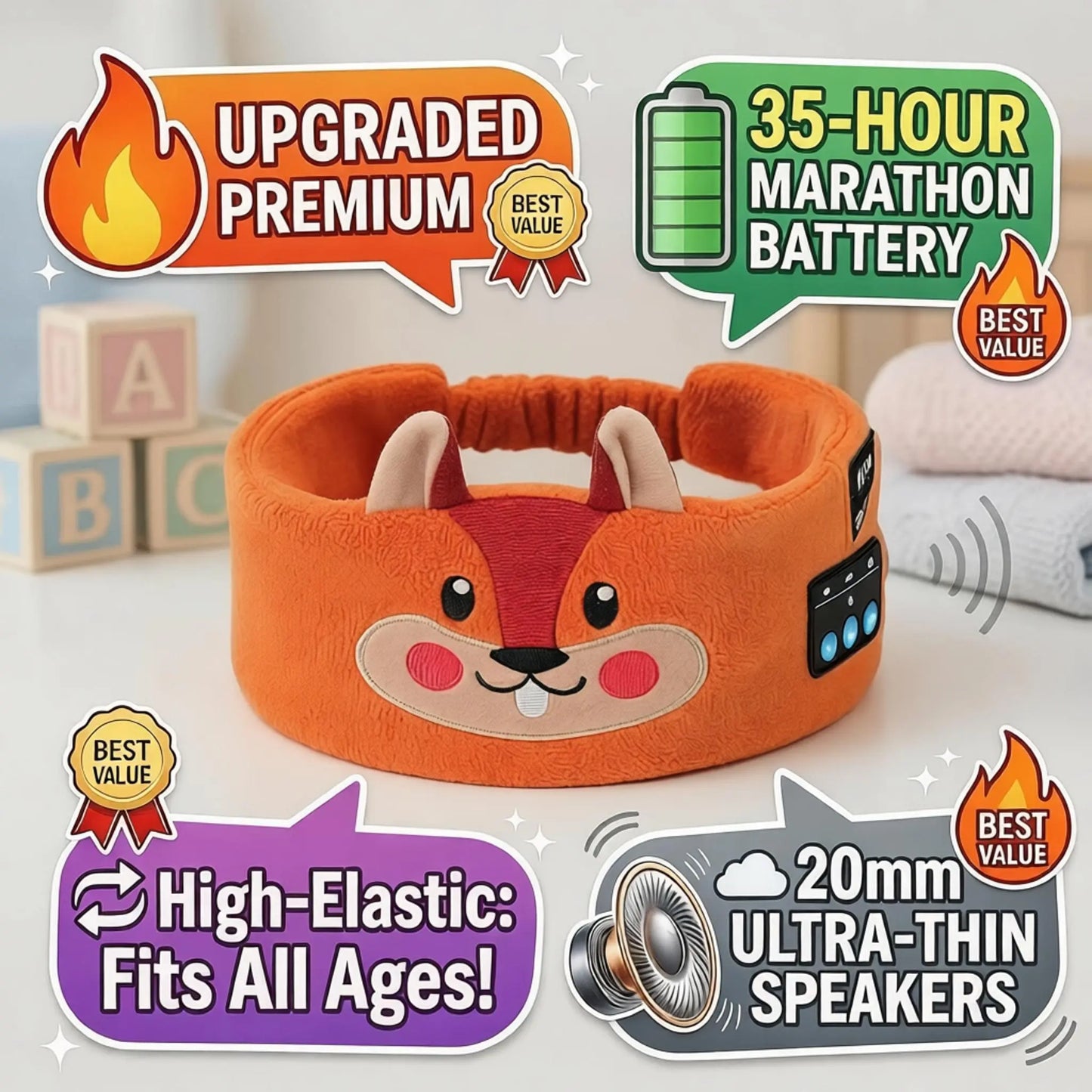 🎵 Kids Bluetooth Sports Headband 🧸 Ultra-Thin Speaker Sweatband Sleep Mask, 8–35H Playtime Washable Travel Music Gear