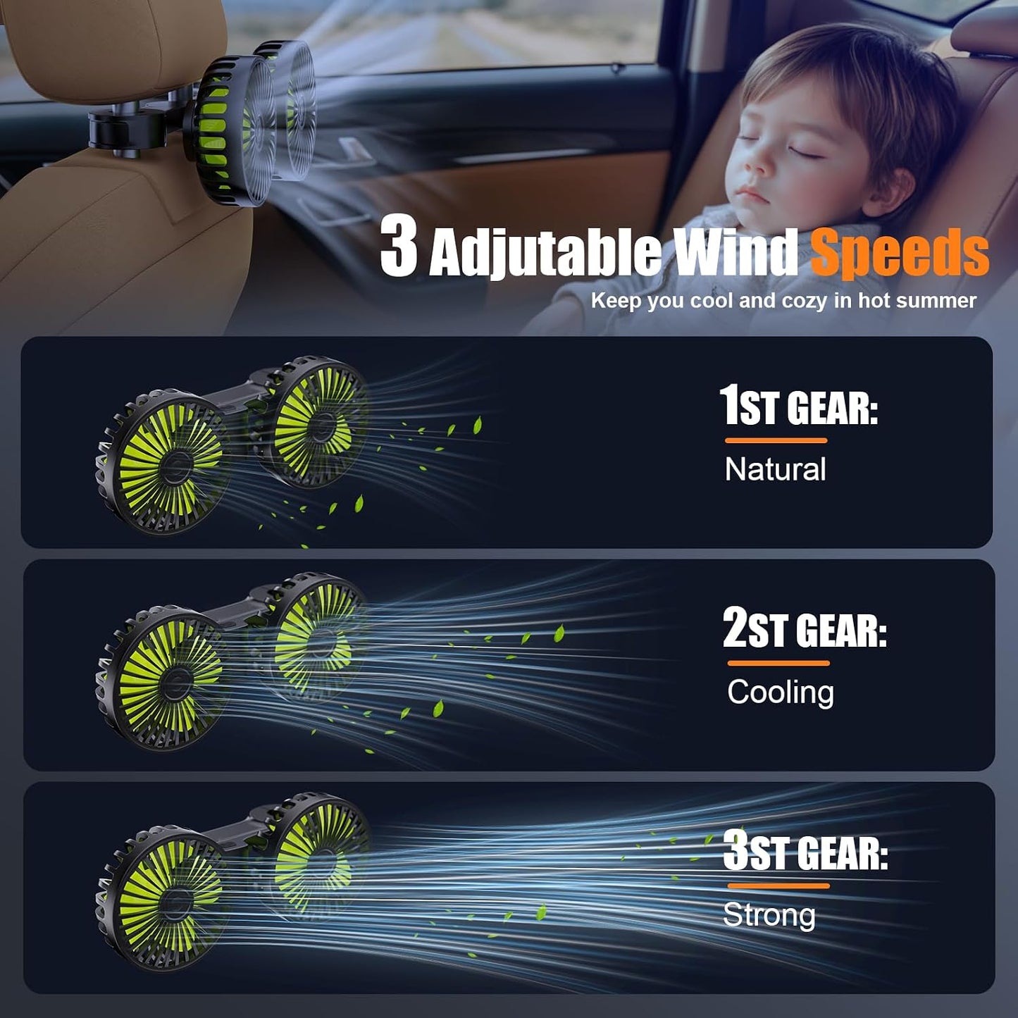 ❄️ Dual-Head USB Car Fan — Keep Your Backseat Cool