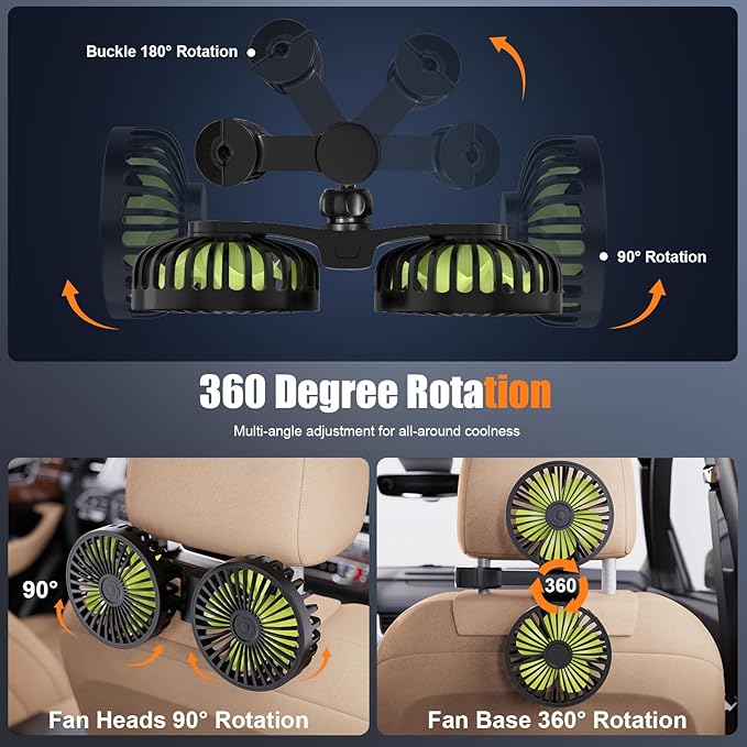 ❄️ Dual-Head USB Car Fan — Keep Your Backseat Cool
