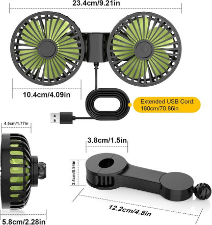 ❄️ Dual-Head USB Car Fan — Keep Your Backseat Cool