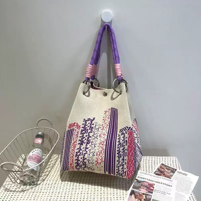 👜Boho Woven Polyester Bucket Bag