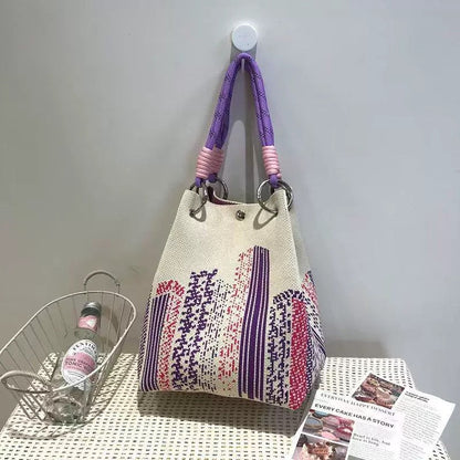 👜Boho Woven Polyester Bucket Bag