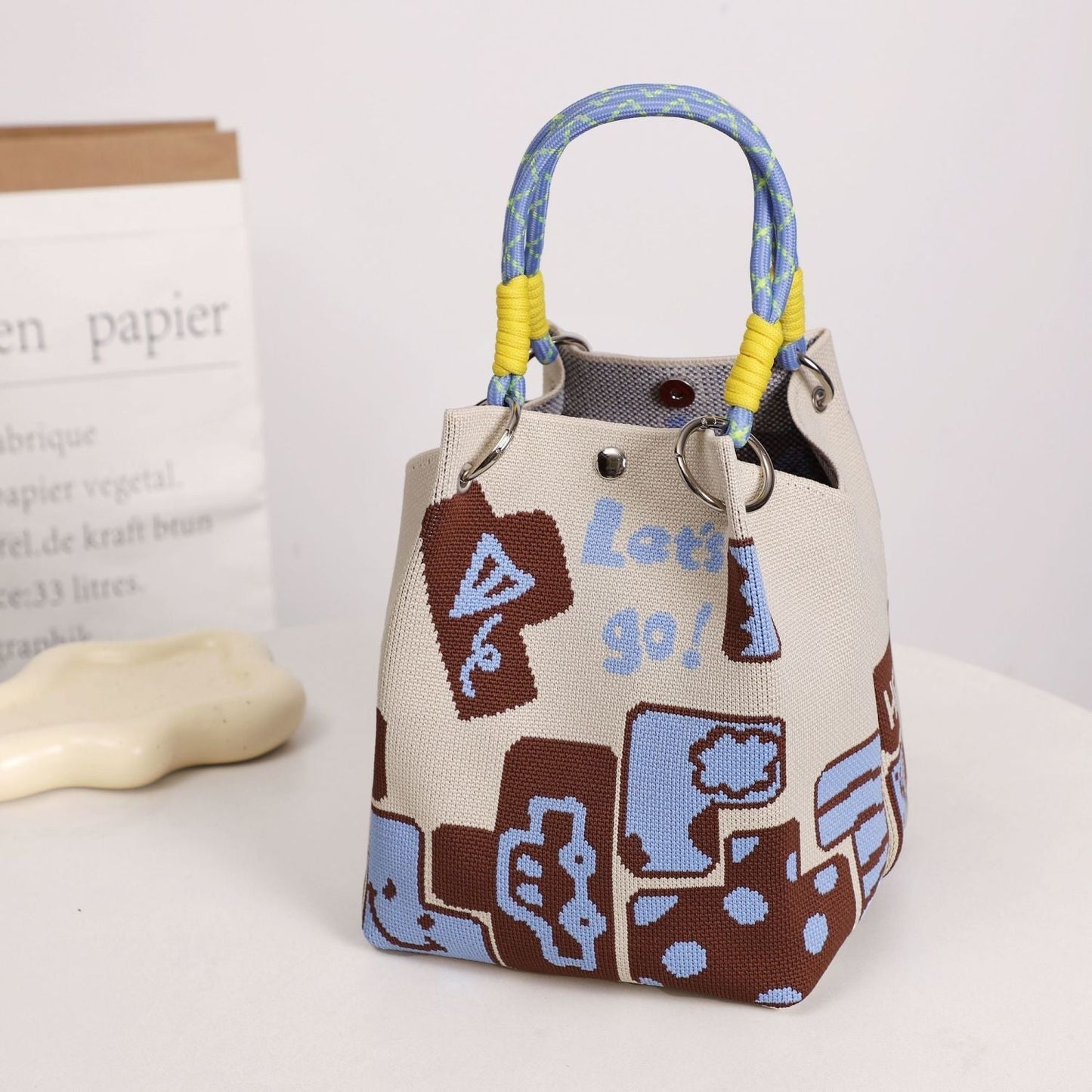 👜Boho Woven Polyester Bucket Bag