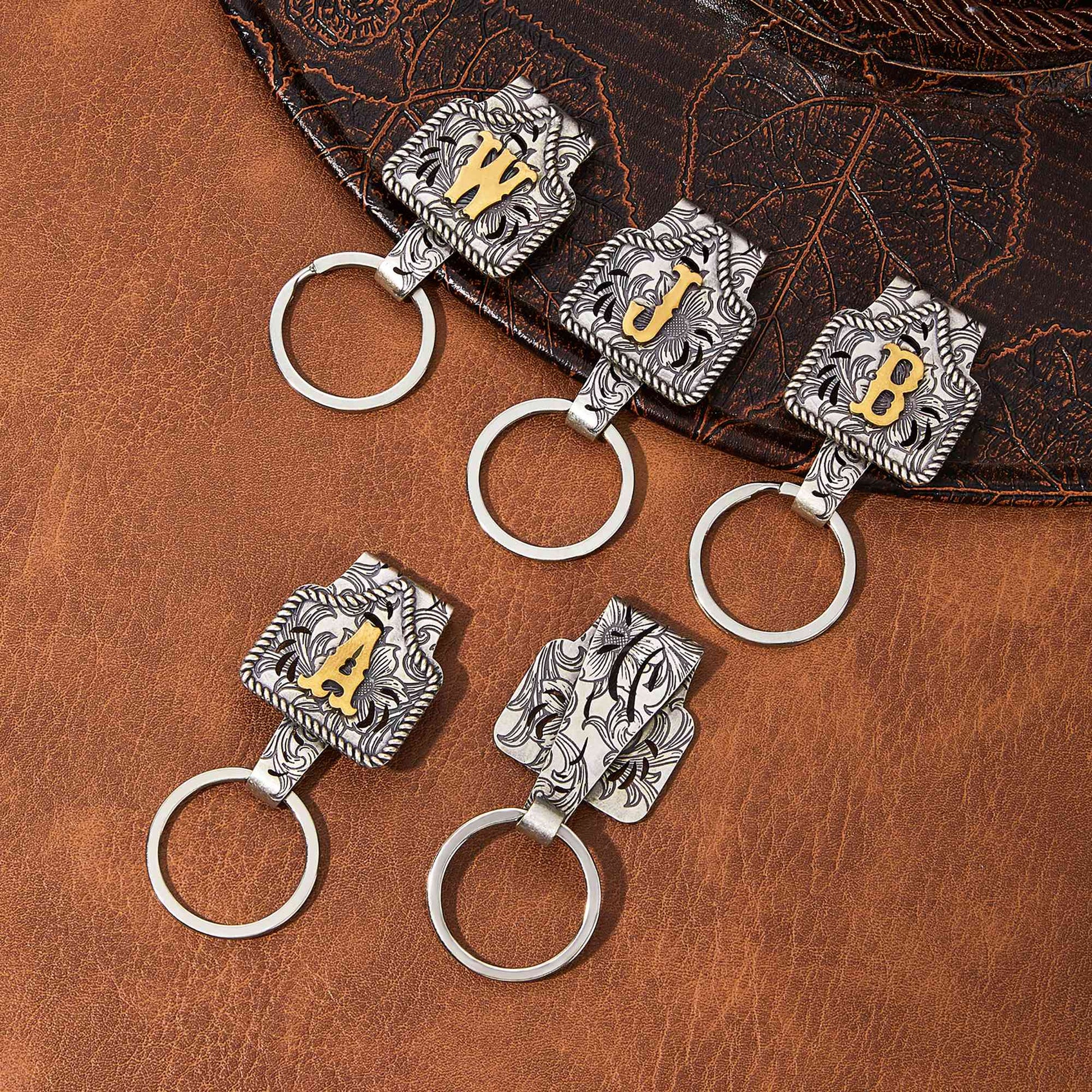 Vintage Brass Initial Cow Tag Keychain for Belt Loop & Pocket Carry