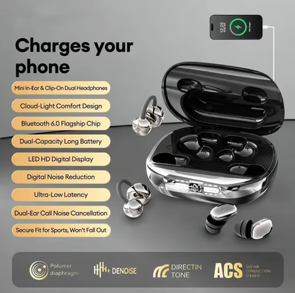 🔥 LAST DAY: 51% OFF 🎧 3-in-1 Wireless Earbuds with Power Bank Charging Case | 4 Clip-On & Sleep Earbuds, Noise Cancelling & IPX5 Water Resistant