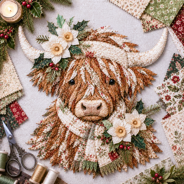 🔥 LAST DAY · 49% OFF Highland Cow 3D Fabric Art DIY Kit Pre-cut pieces—glue or stitch your own cozy birth-flower décor.