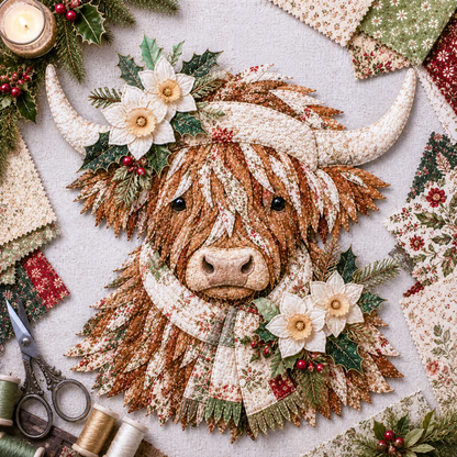 🔥 LAST DAY · 49% OFF Highland Cow 3D Fabric Art DIY Kit Pre-cut pieces—glue or stitch your own cozy birth-flower décor.