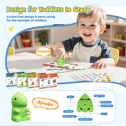 🦖 Dinosaur Talking Flash Cards – Montessori Phonics & Sight Words Educational Learning Set (148 Cards, 5 Categories)