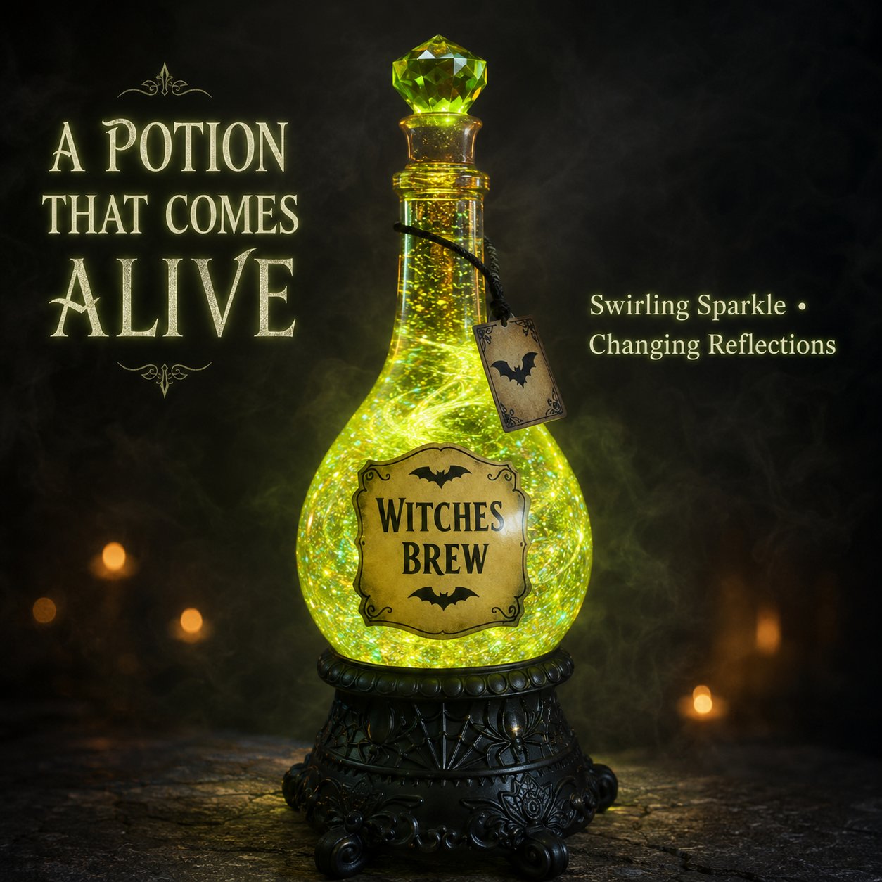 Lighted Witches’ Brew Poison Bottle Glitter Globe