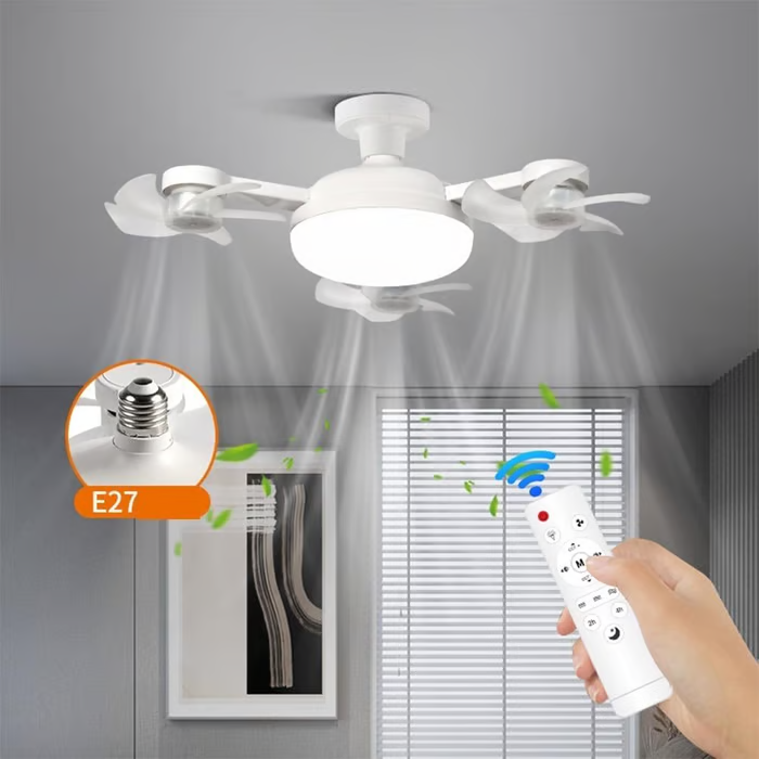 💡 Foldable E27 Fan Light – 2-in-1 LED Chandelier with Remote Control