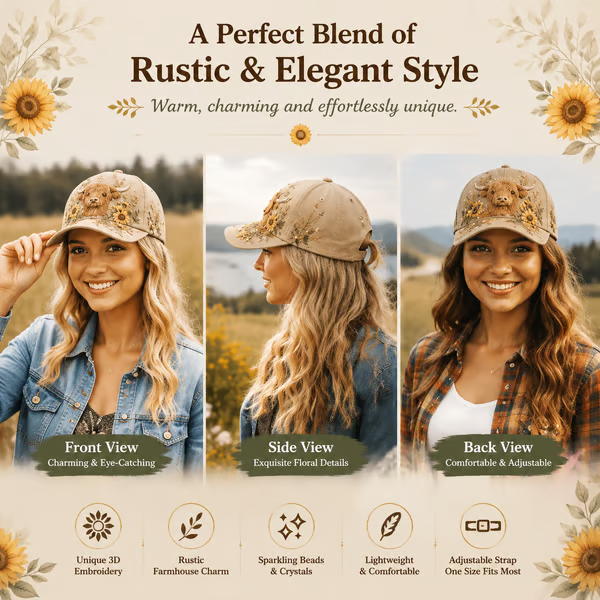🔥 Last Day 49% OFF – 🧢 3D Highland Cow Embroidery Cap - 🐾 Dachshund