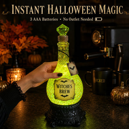 Lighted Witches’ Brew Poison Bottle Glitter Globe